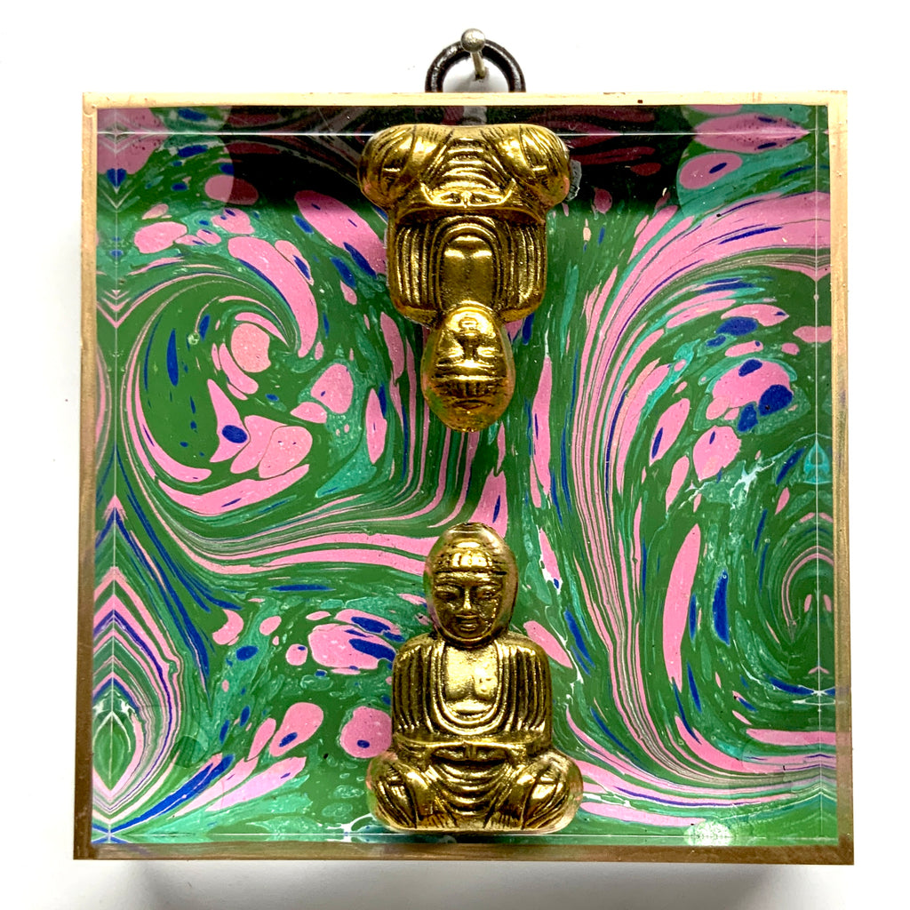 Acrylic Frame with Buddhas on Marbled Paper / Slight Imperfections (4