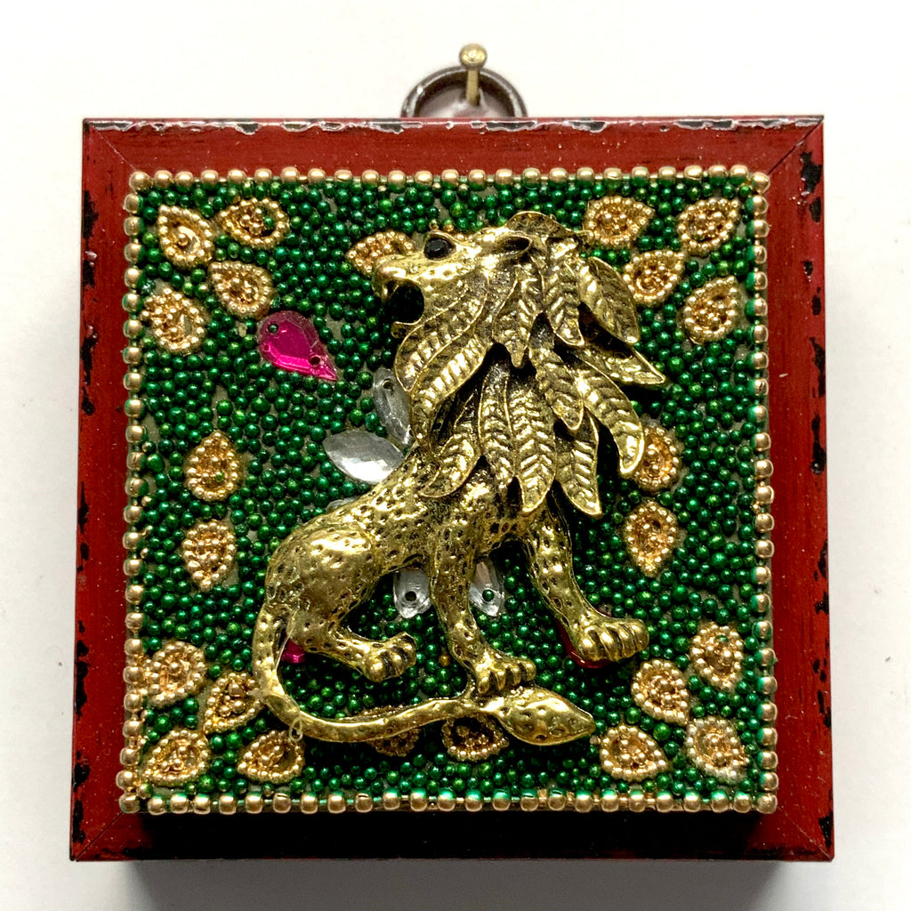 Modern Lacquered Frame with Lion on Beaded Block (3” wide)