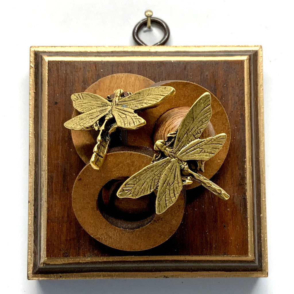 Mahogany Frame with Dragonflies on Wood Pieces (3.5” wide)