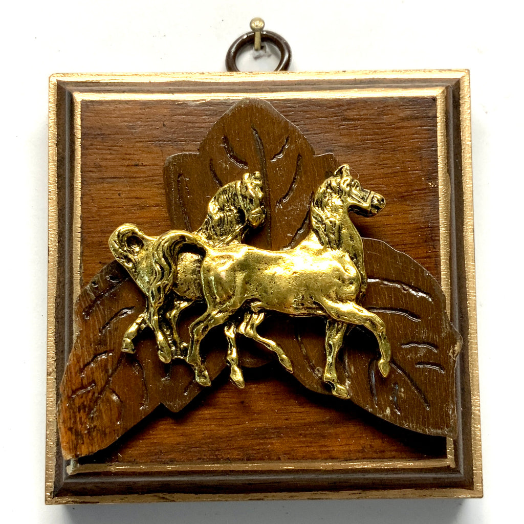 Mahogany Frame with Horses on Wood Piece (3.25” wide)