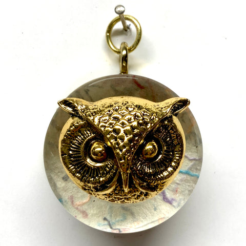 Acrylic Dome Frame with Owl on Marbled Paper / Slight Imperfections (2