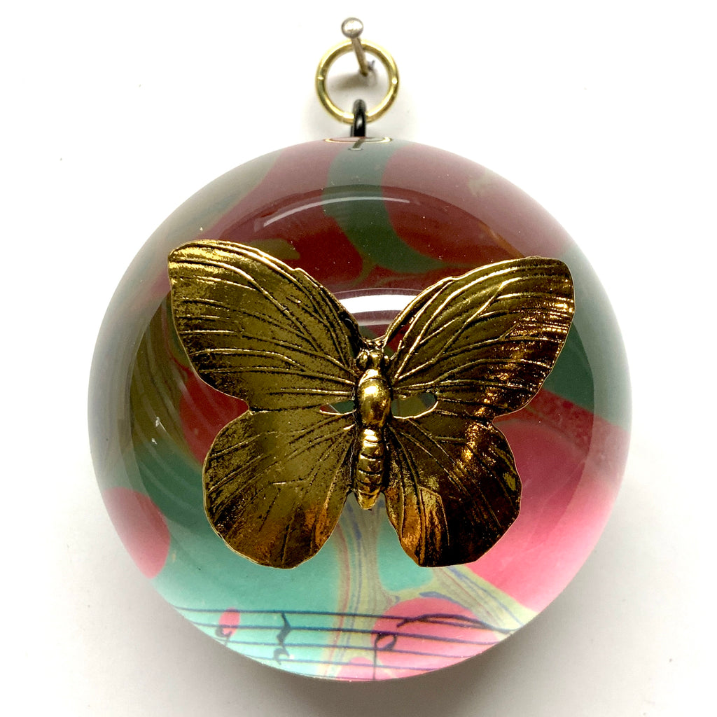 Acrylic Dome Frame with Butterfly on Marbled Paper / Slight Imperfections (3