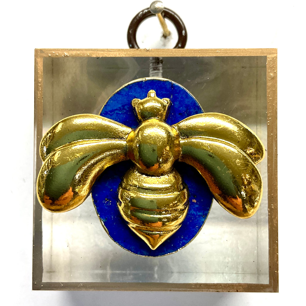 Acrylic Frame with Deco Bee on Lapis / Slight Imperfections (2” wide)