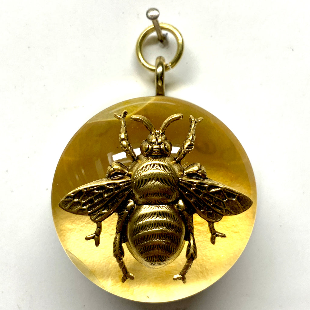 Acrylic Dome Frame with Grande Bee on Marbled Paper / Slight Imperfections (2