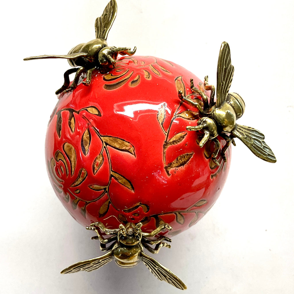Ceramic Ball with Bees (3” wide)