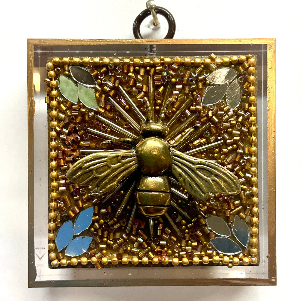 Acrylic Frame with Bee on Beaded Block / Slight Imperfections (3” wide)