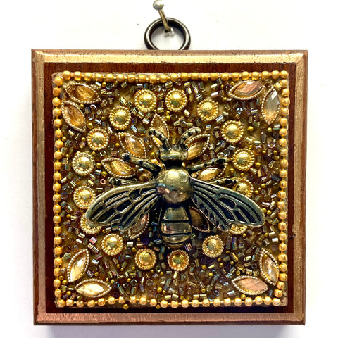 Wooden Frame with Bee on Beaded Block (3.25