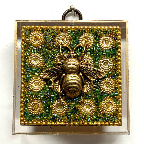 Lucite Acrylic Frame with Grande Bee on Beaded Block / Slight Imperfections (2.75” wide)