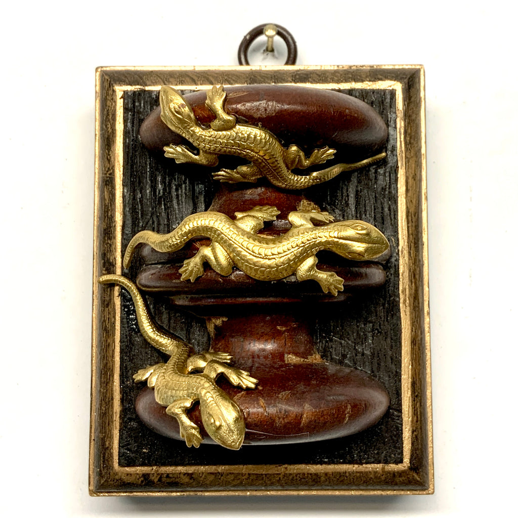 Bourbon Barrel Frame with Lizards on Wood Pieces (2.75” wide)