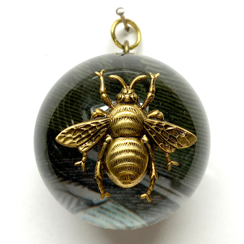 Acrylic Dome Frame with Grande Bee on Marbled Paper / Slight Imperfections (2.5