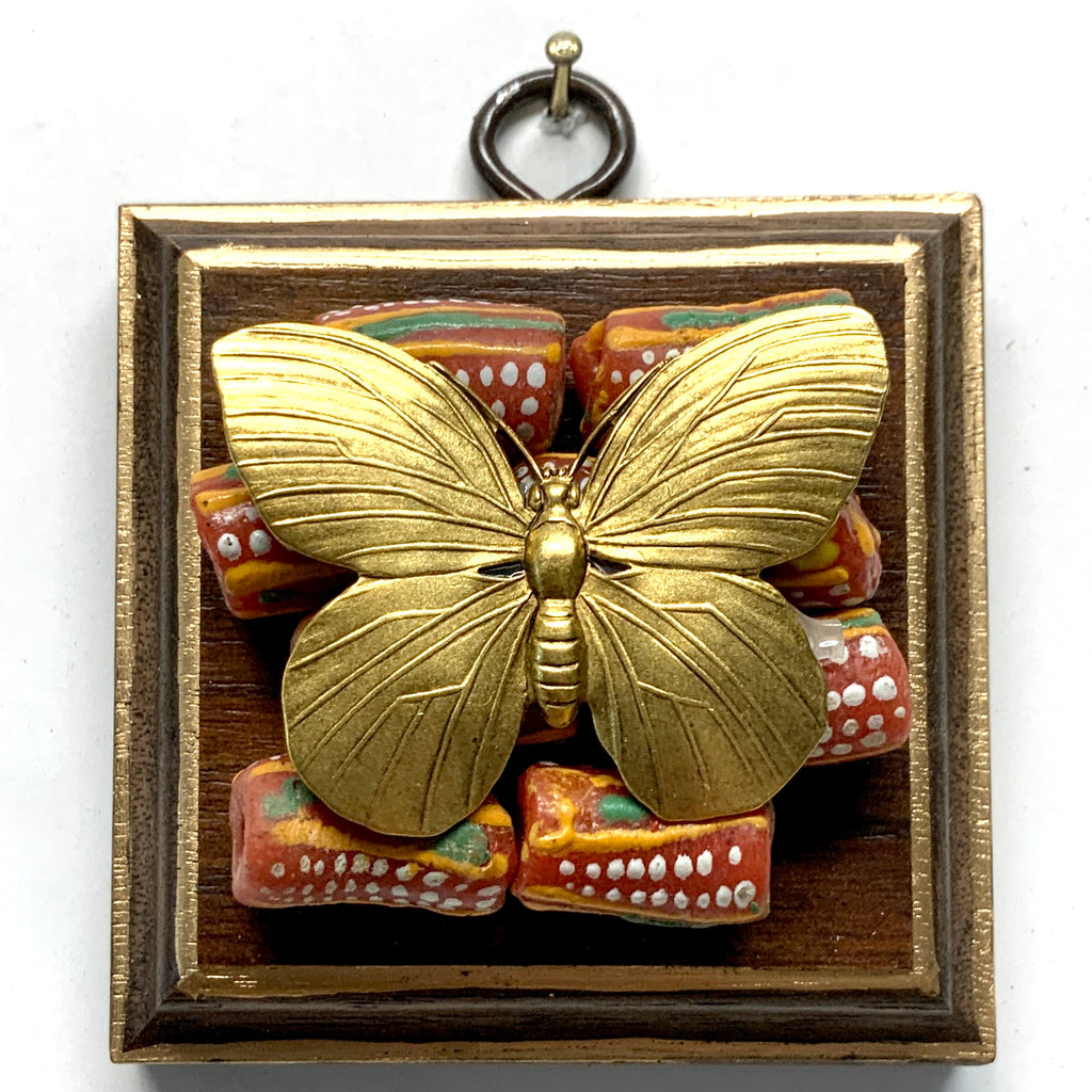 Mahogany Frame with Butterfly on Beads (2.75” wide)