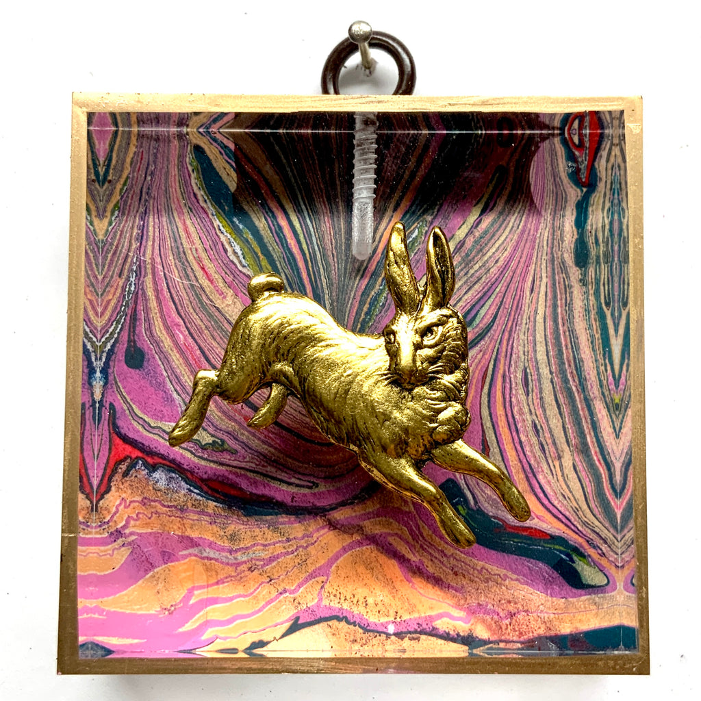 Acrylic Frame with Hare on Marbled Paper / Slight Imperfections (3