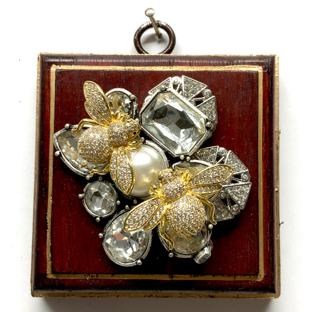 Painted Frame with Sparkle Bees on Brooch (3.25
