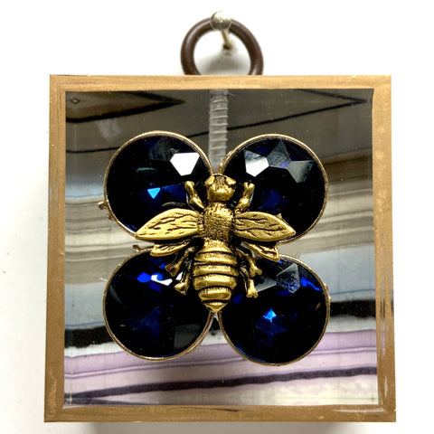 Acrylic Frame with Napoleonic Bee on Marbled Paper / Slight Imperfections (2