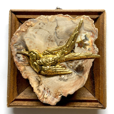 Wooden Frame with Swallow on Petrified Wood (3.75