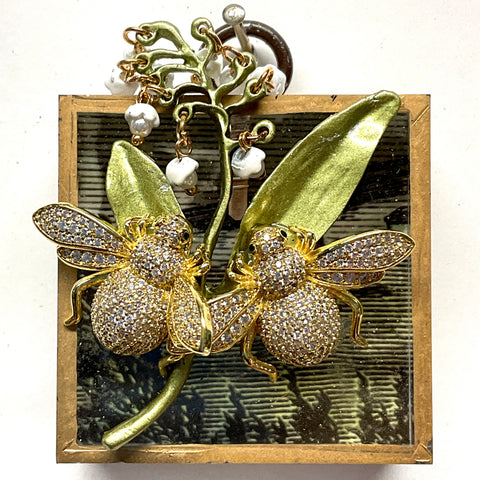 Acrylic Frame with Sparkle Bees on Lily of the Valley / Slight Imperfections (2