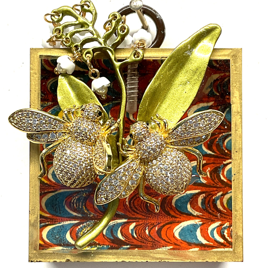 Acrylic Frame with Sparkle Bees on Lily of the Valley / Slight Imperfections (2