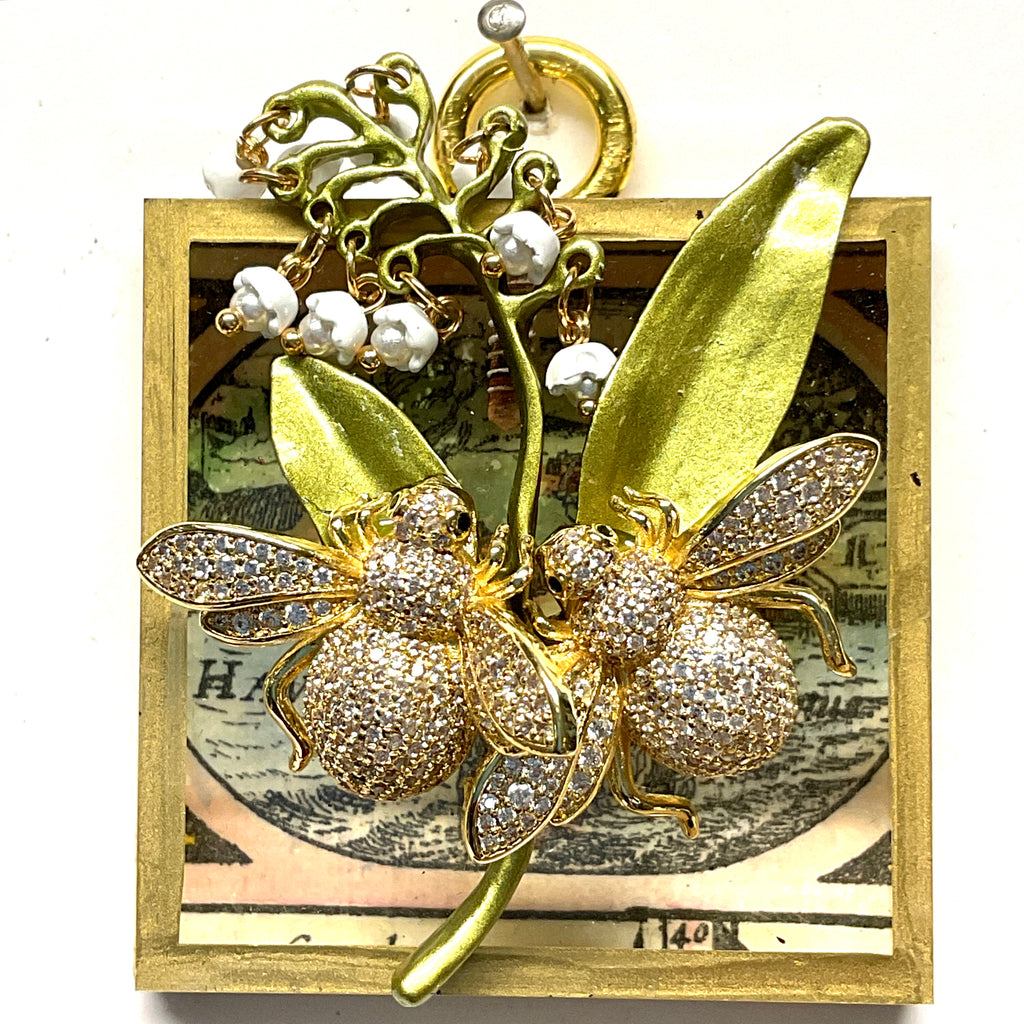 Acrylic Frame with Sparkle Bees on Lily of the Valley / Slight Imperfections (2