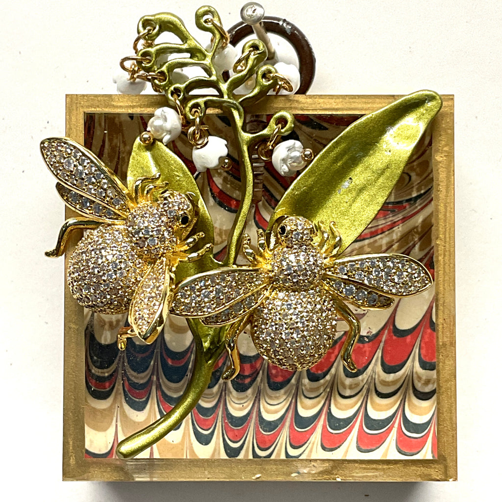 Acrylic Frame with Sparkle Bees on Lily of the Valley / Slight Imperfections (2