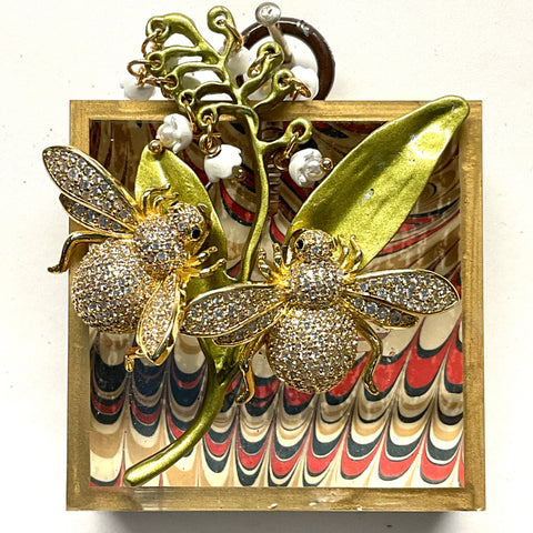 Acrylic Frame with Sparkle Bees on Lily of the Valley / Slight Imperfections (2