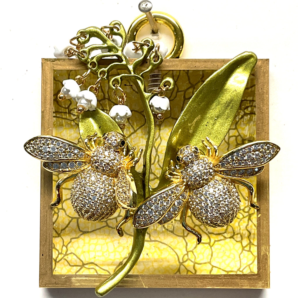 Acrylic Frame with Sparkle Bees on Lily of the Valley / Slight Imperfections (2
