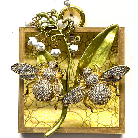 Acrylic Frame with Sparkle Bees on Lily of the Valley / Slight Imperfections (2