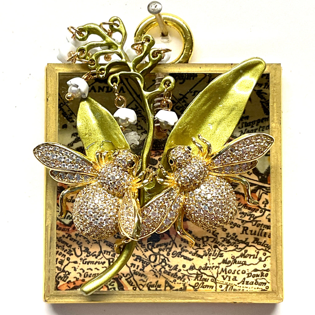 Acrylic Frame with Sparkle Bees on Lily of the Valley / Slight Imperfections (2