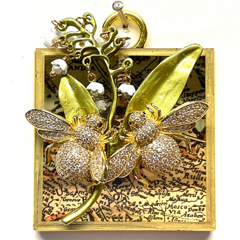 Acrylic Frame with Sparkle Bees on Lily of the Valley / Slight Imperfections (2