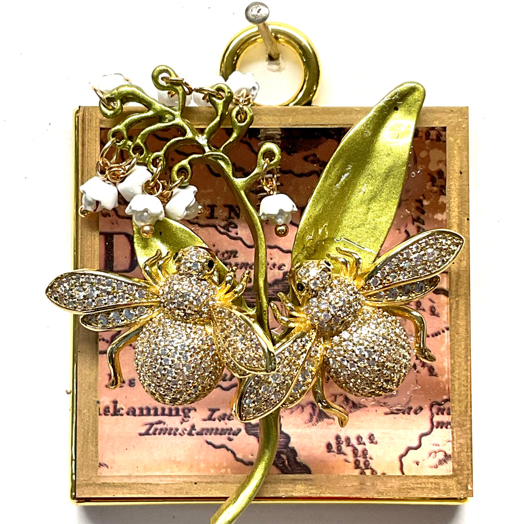 Acrylic Frame with Sparkle Bees on Lily of the Valley / Slight Imperfections (2