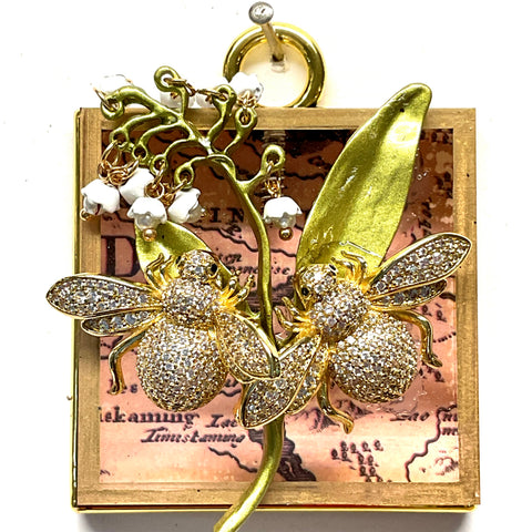 Acrylic Frame with Sparkle Bees on Lily of the Valley / Slight Imperfections (2