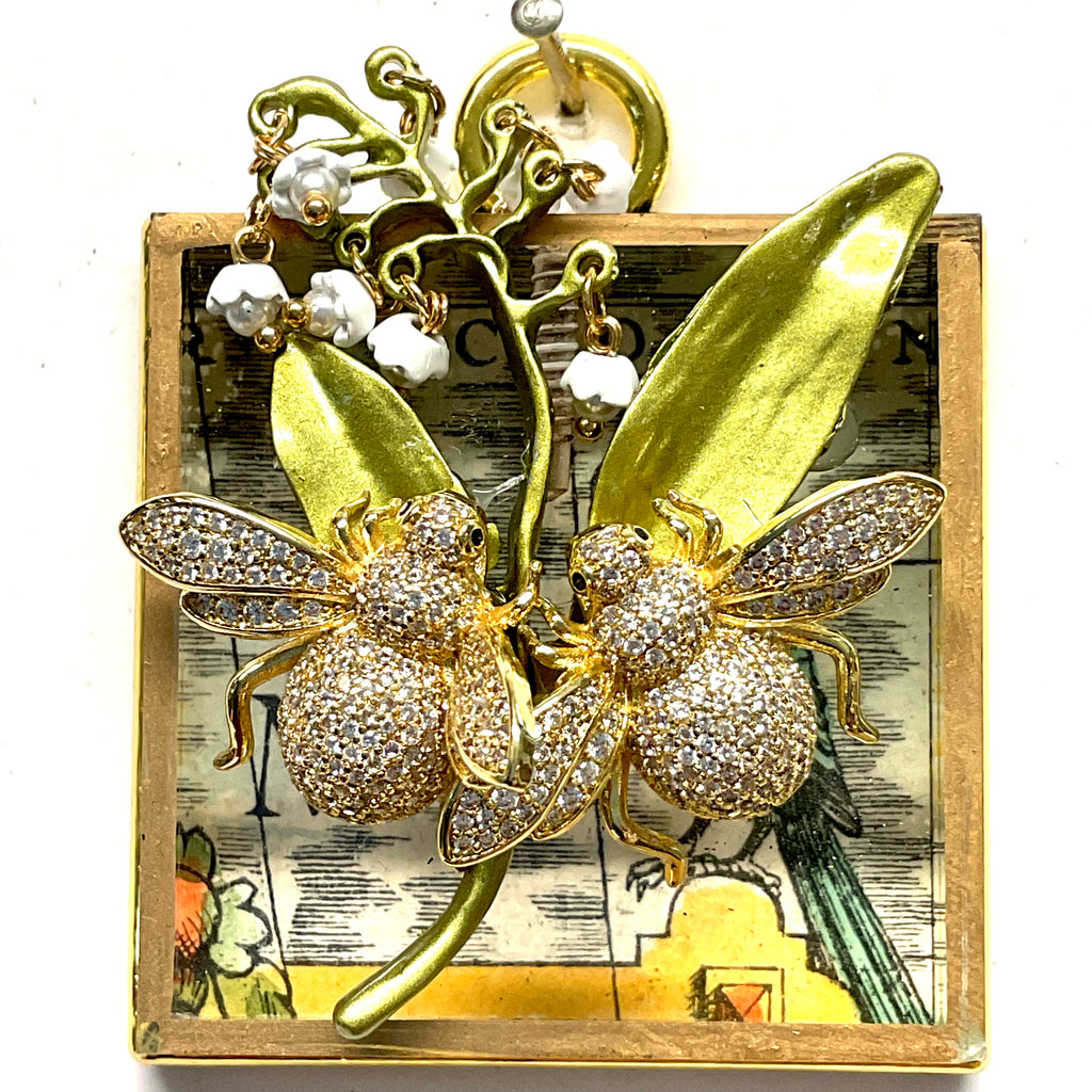 Acrylic Frame with Sparkle Bees on Lily of the Valley / Slight Imperfections (2