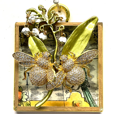 Acrylic Frame with Sparkle Bees on Lily of the Valley / Slight Imperfections (2