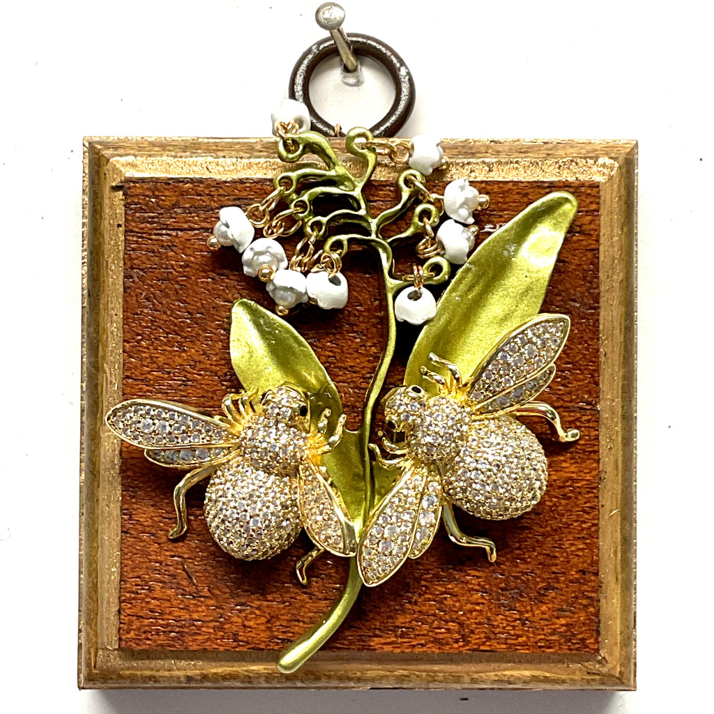 Wooden Frame with Sparkle Bees on Lily of the Valley (2