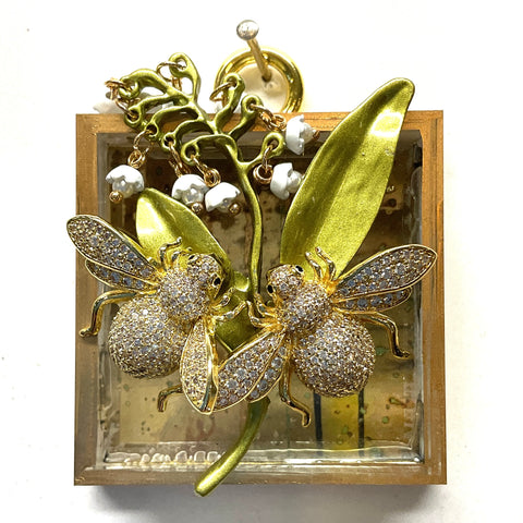 Acrylic Frame with Sparkle Bees on Lily of the Valley / Slight Imperfections (2