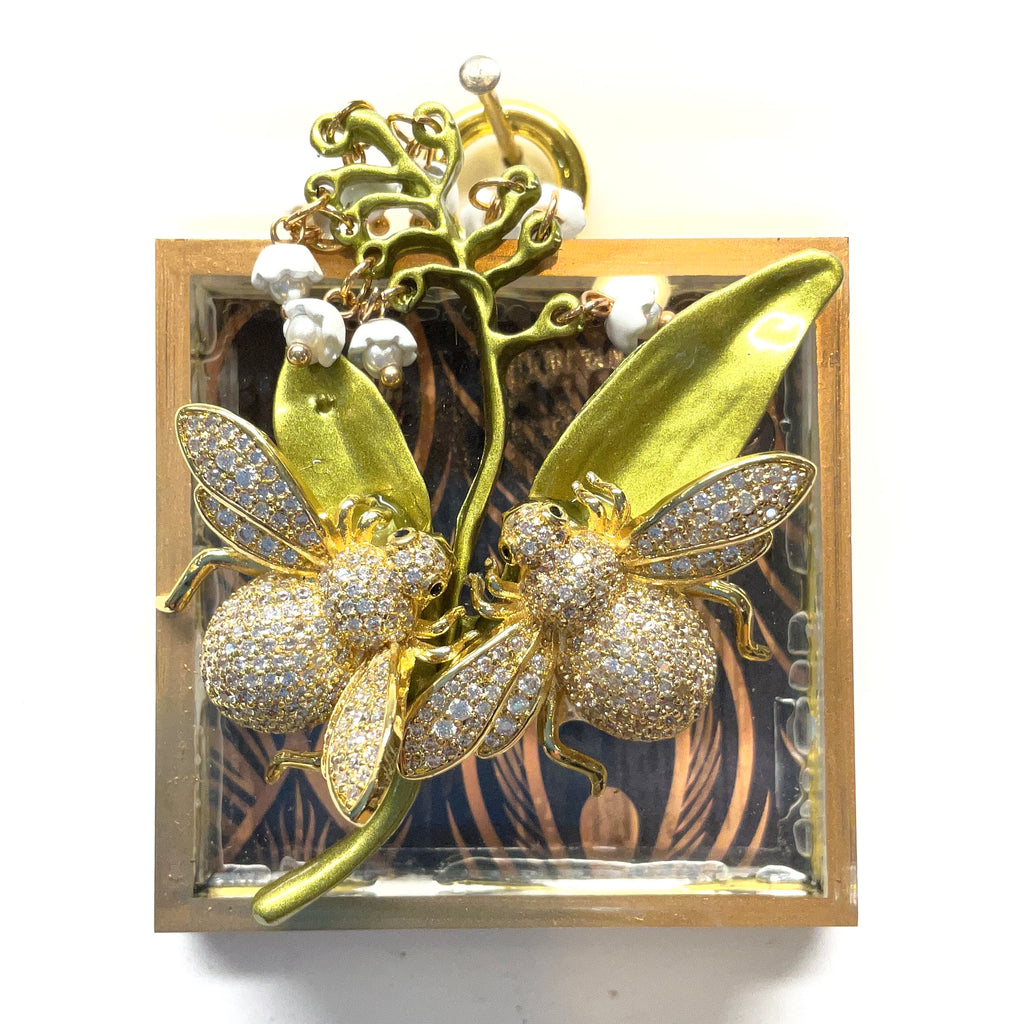 Acrylic Frame with Sparkle Bees on Lily of the Valley / Slight Imperfections (2