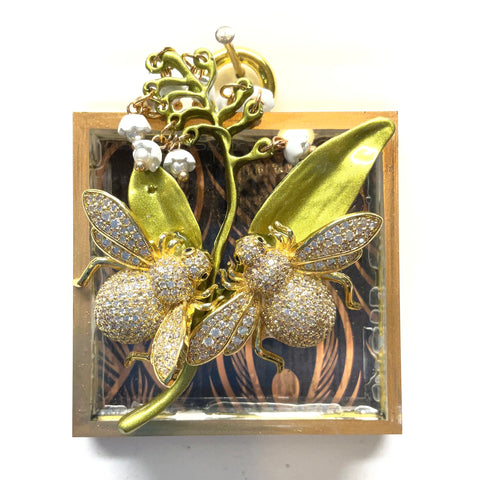 Acrylic Frame with Sparkle Bees on Lily of the Valley / Slight Imperfections (2