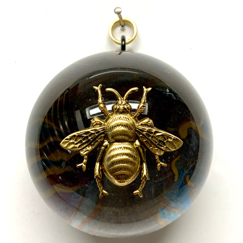 Acrylic Dome Frame with Grande Bee on Marbled Paper / Slight Imperfections (3