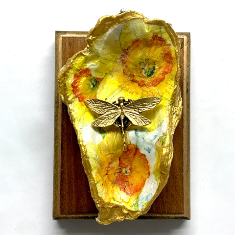 Wooden Frame with Dragonfly on Oyster Shell (3.25