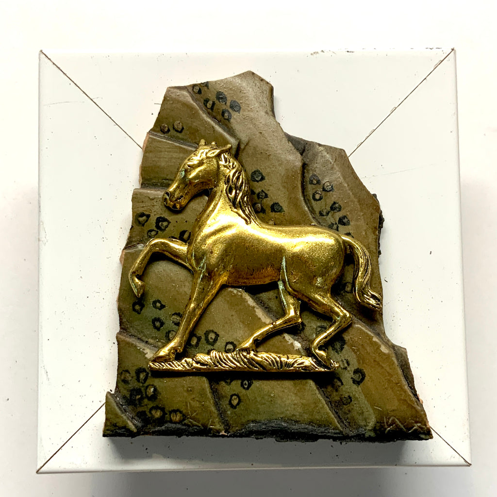 Modern Lacquered Frame with Horse on Antique Jade (3” wide)