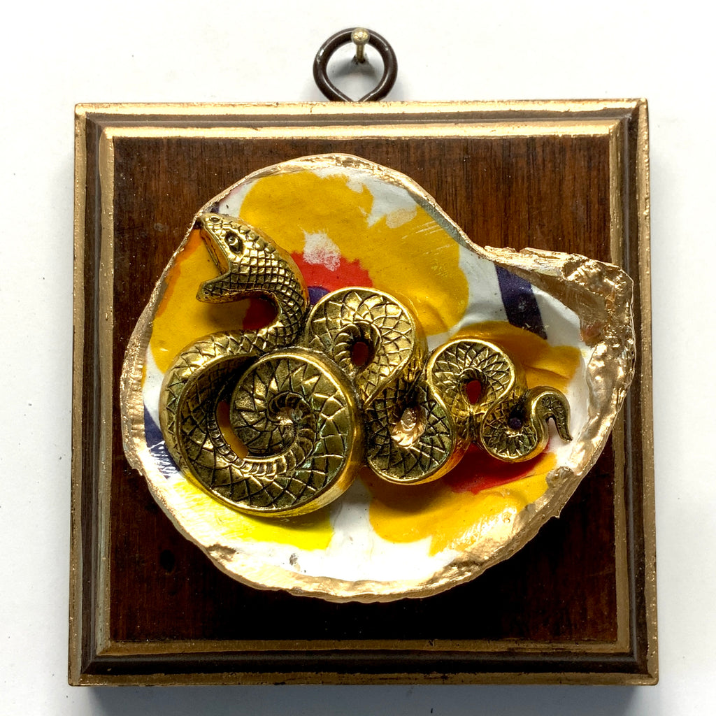 Mahogany Frame with Snake on Oyster Shell (3.75” wide)