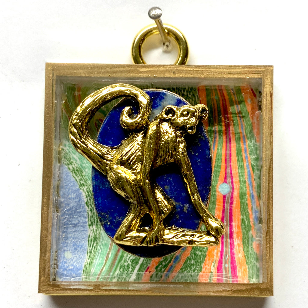Acrylic Frame with Monkey on Lapis / Slight Imperfections (2