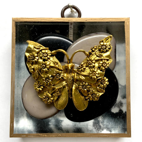 Acrylic Frame with Butterfly on Marbled Paper / Slight Imperfections (3