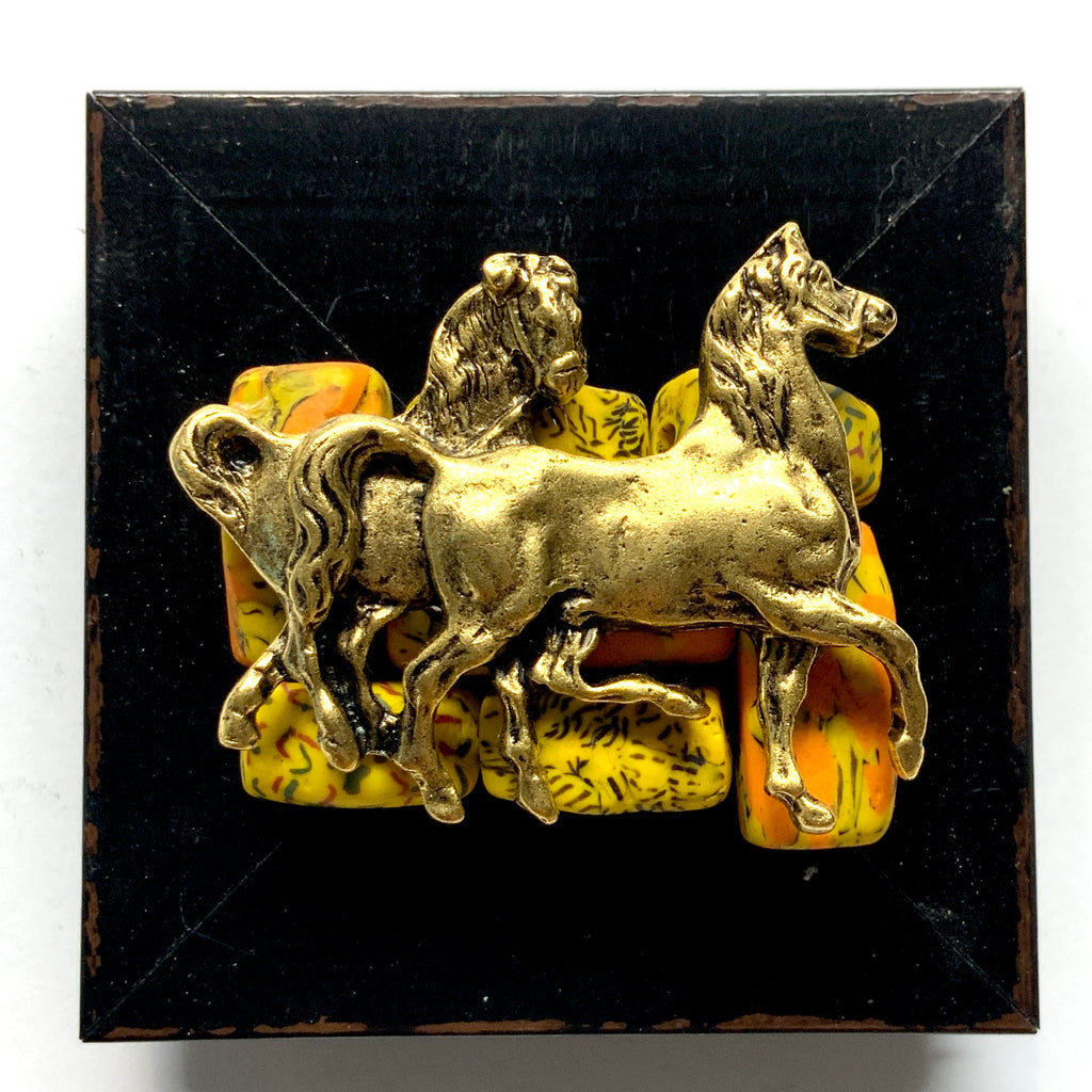 Modern Lacquered Frame with Horses on Beads (3” wide)