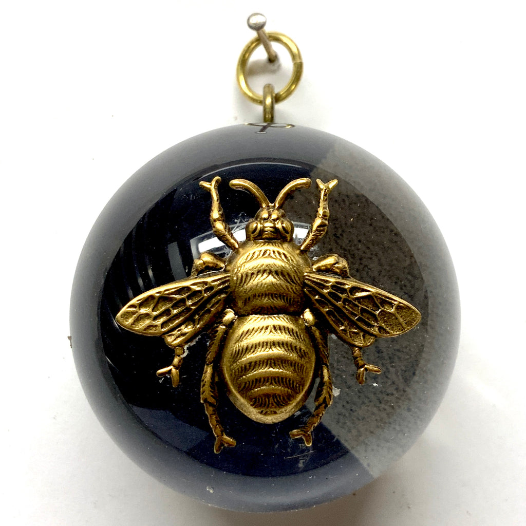 Acrylic Dome Frame with Grande Bee on Marbled Paper / Slight Imperfections (2.5
