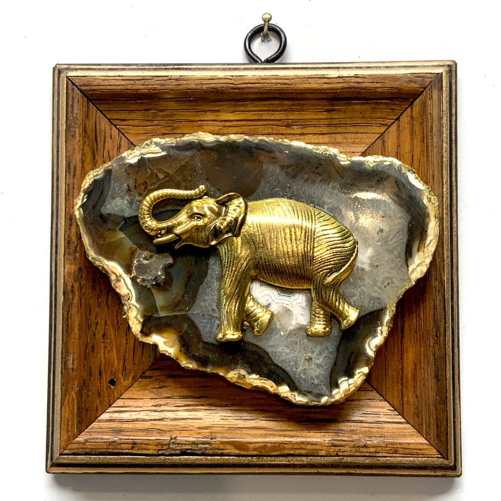Wooden Frame with Elephant on Agate (5.25” wide)