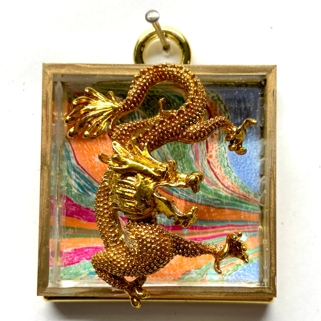 Acrylic Frame with Dragon on Marbled Paper / Slight Imperfections (2