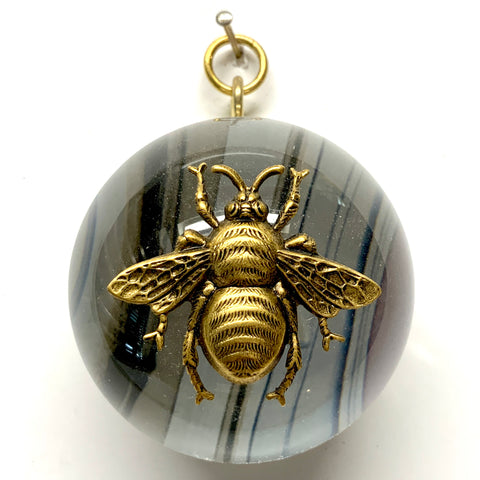 Acrylic Dome Frame with Grande Bee on Marbled Paper / Slight Imperfections (2.5