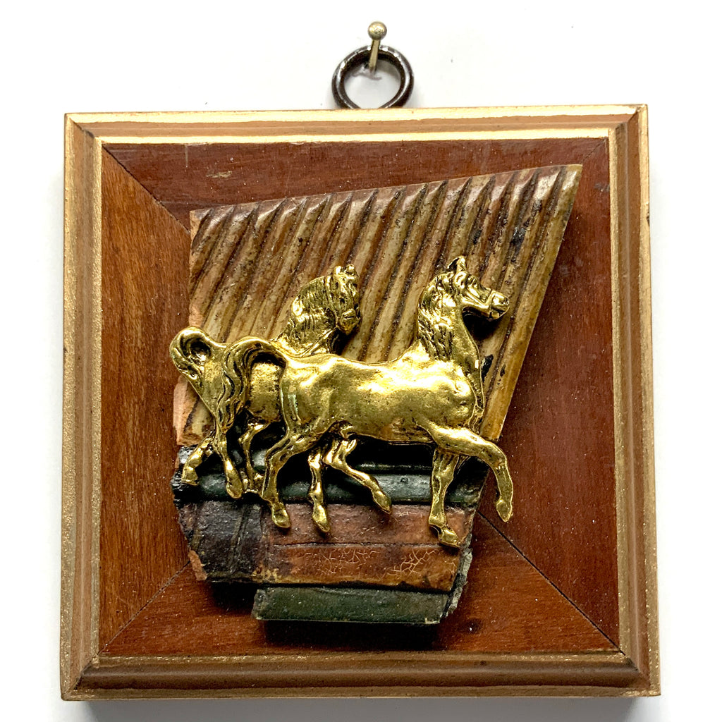 Mahogany Frame with Horses on Antique Jade (3.75” wide)