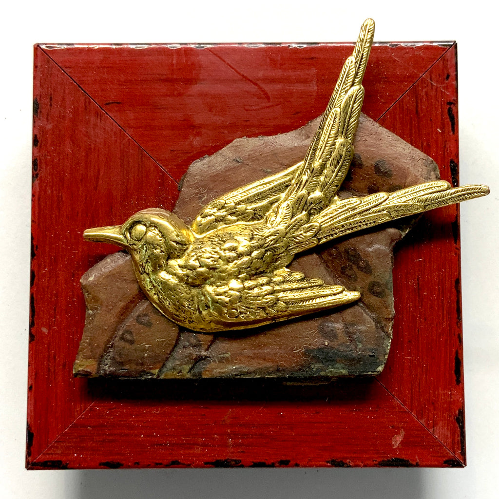 Modern Lacquered Frame with Swallow on Antique Jade (3” wide)