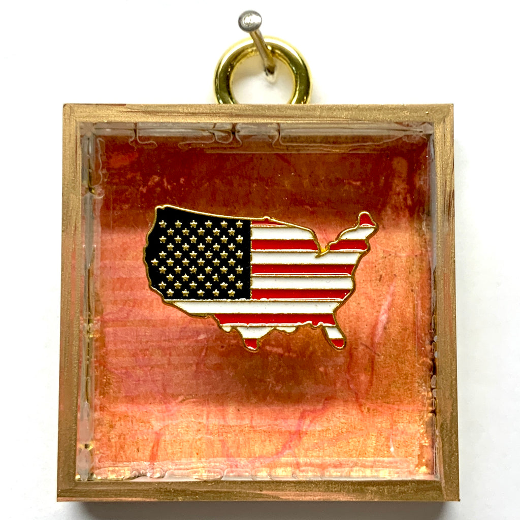 Acrylic Frame with USA Pin on Marbled Paper / Slight Imperfections (2